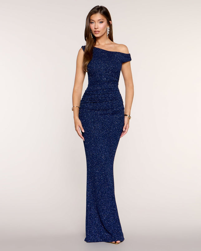 Monique Glitter Ruched Mermaid Formal Dress