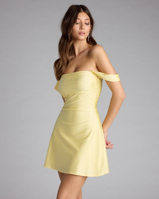Classics Lover Off-The-Shoulder Satin A-Line Mini Dress