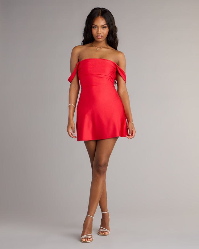 Classics Lover Off-The-Shoulder Satin A-Line Mini Dress