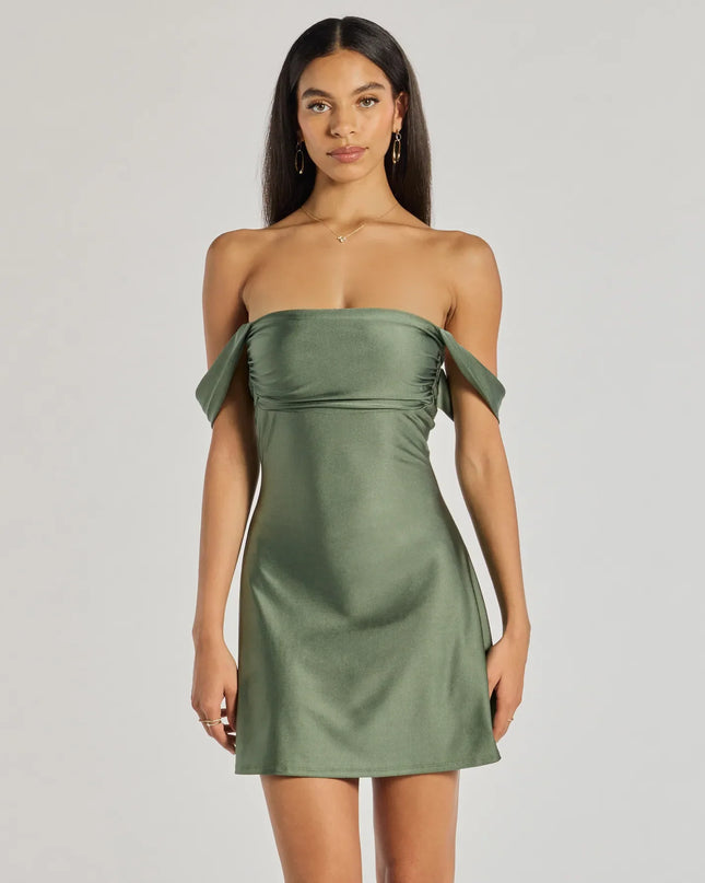 Classics Lover Off-The-Shoulder Satin A-Line Mini Dress