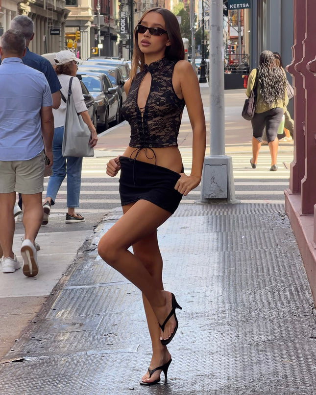 All Eyes Lace Up Open Back Crop Top