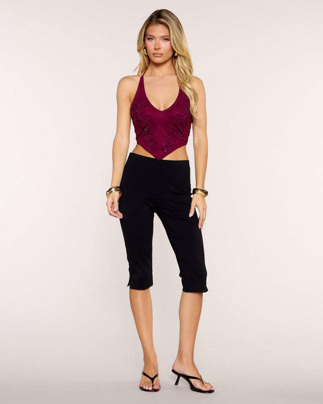 Back Talk Lace-Up Rhinestone Halter Top