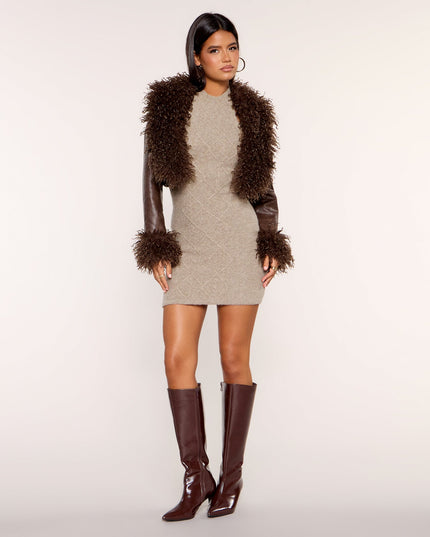 Cozy Curve Cable Knit Mock Neck Mini Dress