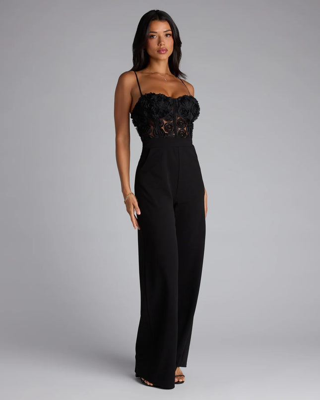 Bare Necessities Floral Applique Corset Jumpsuit
