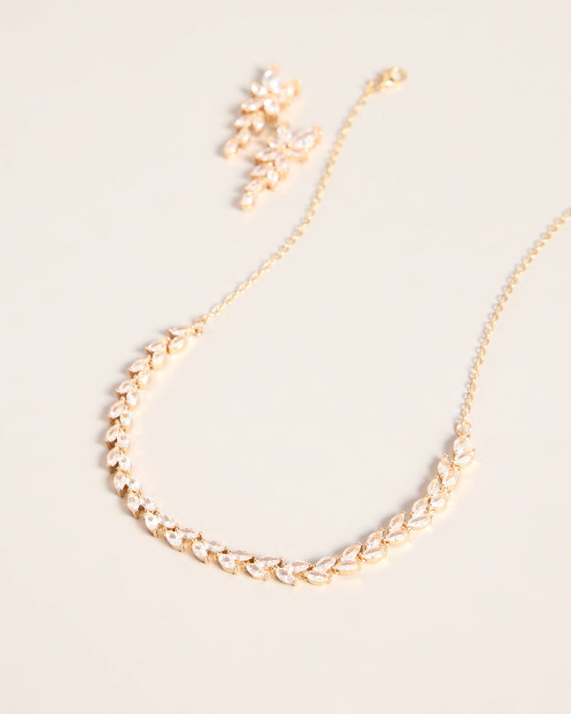 Petal Gleam Rhinestone Necklace And Earrings Set