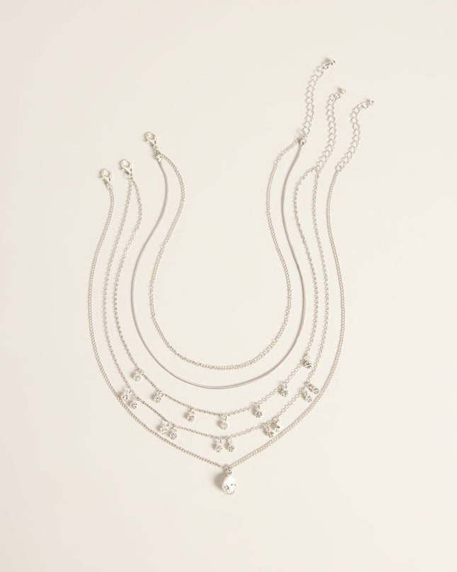 Layer It On Rhinestone Drop Necklace Set
