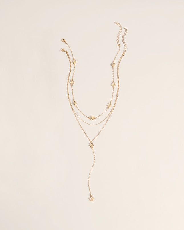 Bloom Line Rhinestone Flower Layered Necklace Set