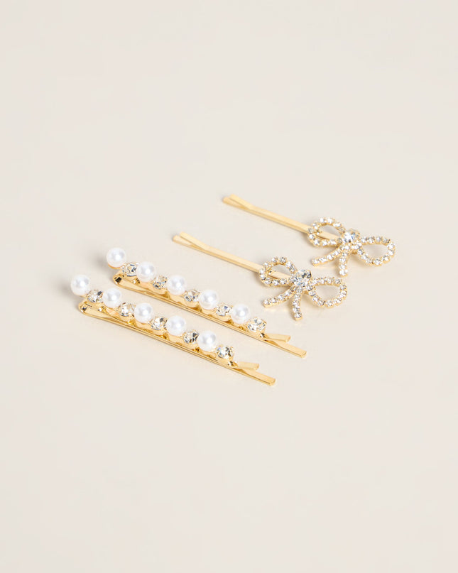 Pinned Pretty Bow And Pearl Hair Pin Set