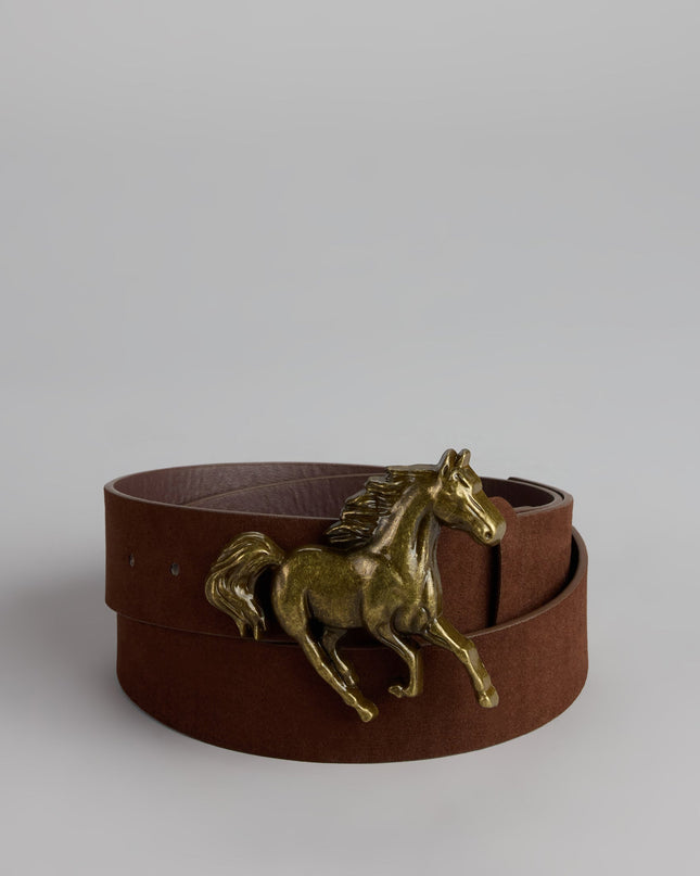 Frontier Flair Faux Suede Horse Buckle Belt