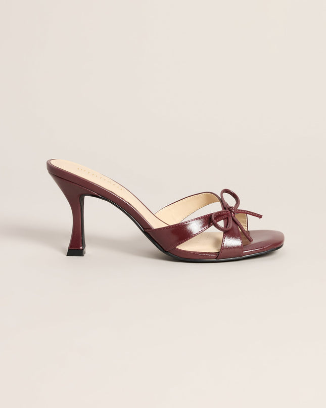 Bow On Cue Patent Kitten Heel Mules