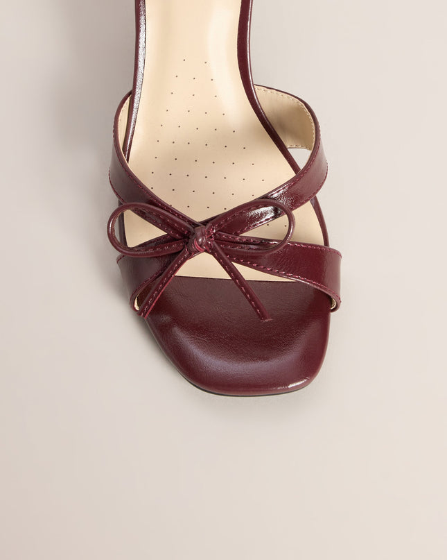 Bow On Cue Patent Kitten Heel Mules