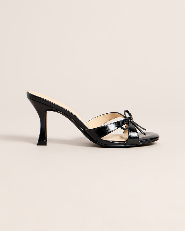 Bow On Cue Patent Kitten Heel Mules