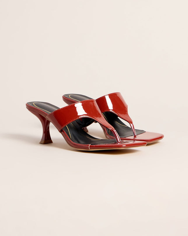 Sleek Step Patent Thong Kitten Heels
