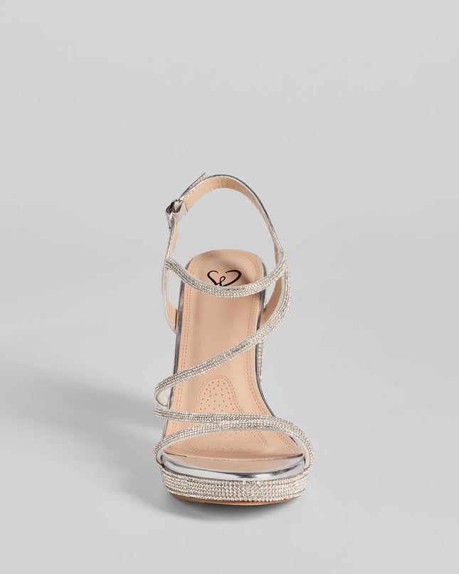 Glam Stride Rhinestone Metallic Platform Block Heels