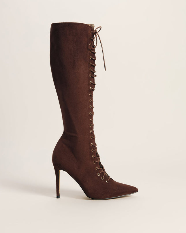 Lace Me Up Suede Stiletto Boots