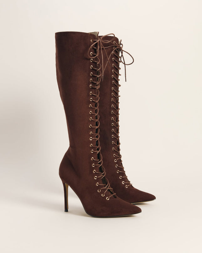 Lace Me Up Suede Stiletto Boots
